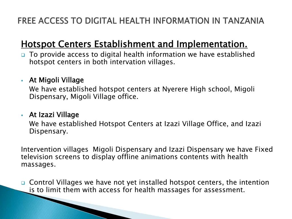 hotspot centers establishment and implementation