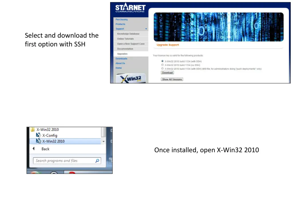 select and download the first option with ssh