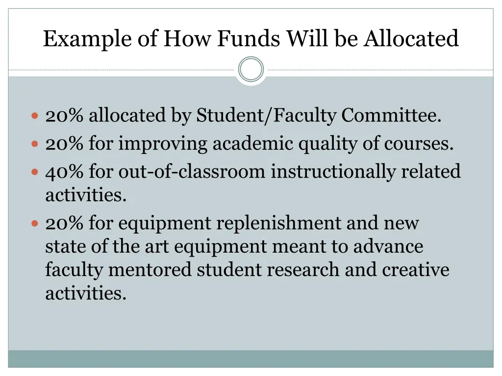 example of how funds will be allocated