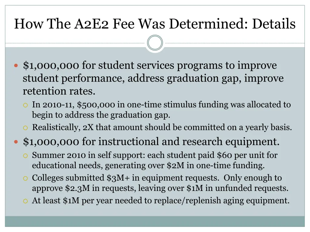 how the a2e2 fee was determined details 1