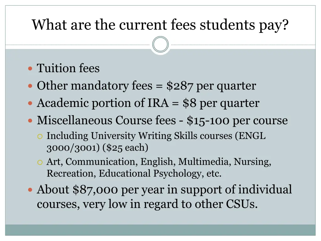 what are the current fees students pay