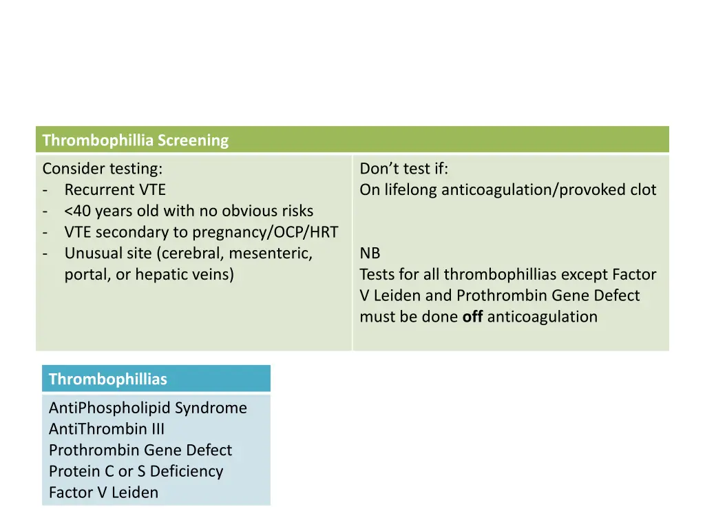 thrombophillia screening