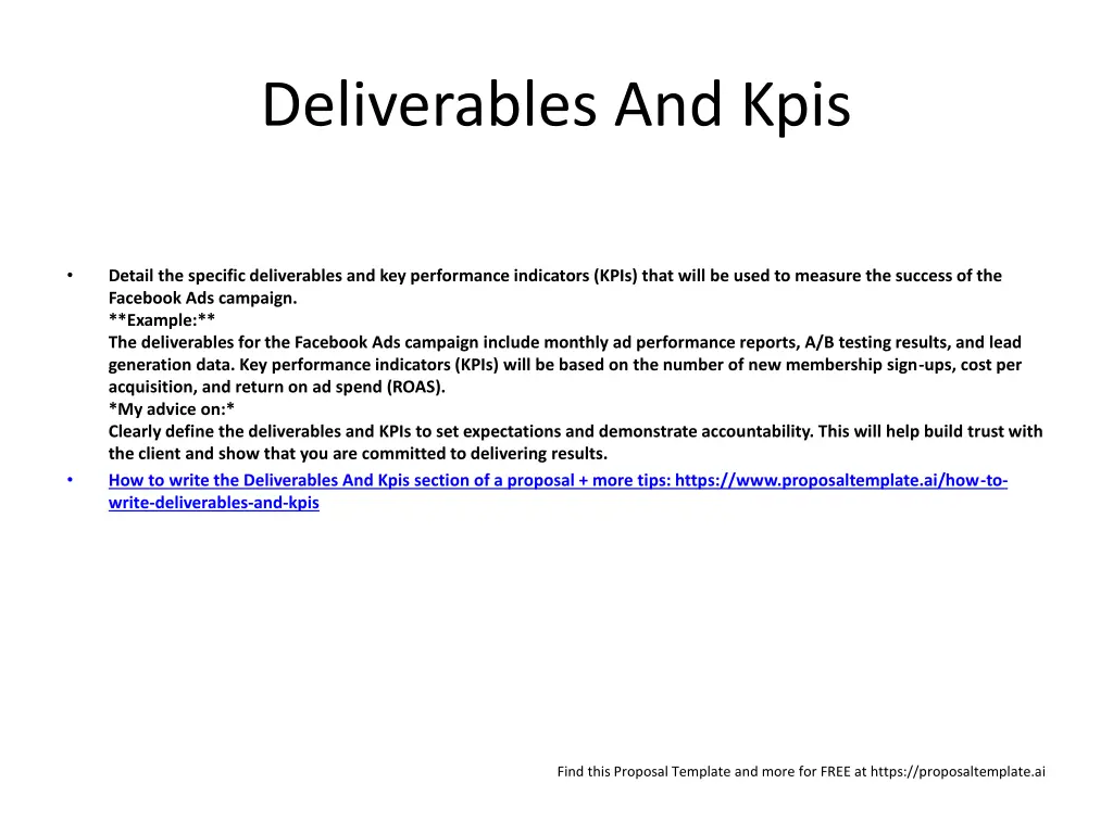 deliverables and kpis