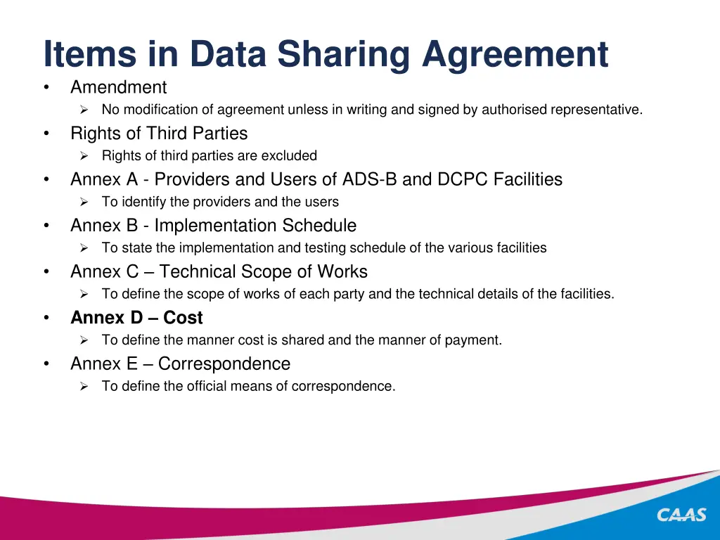 items in data sharing agreement amendment