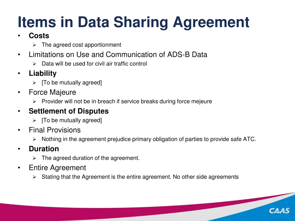 items in data sharing agreement costs the agreed