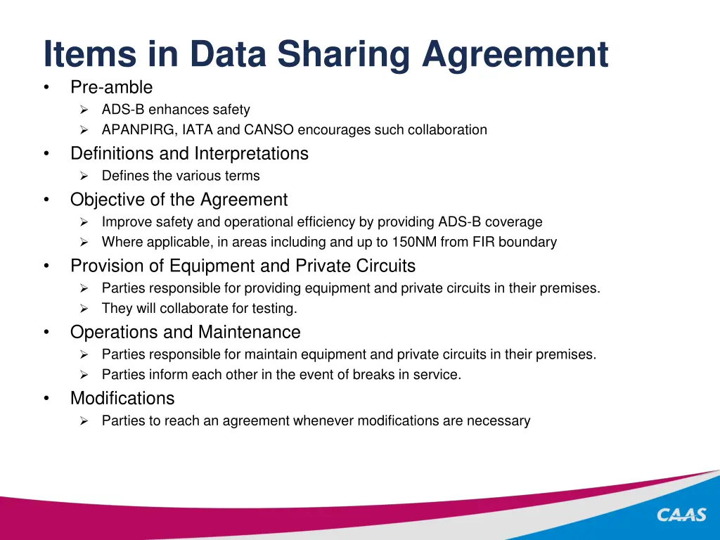 items in data sharing agreement pre amble