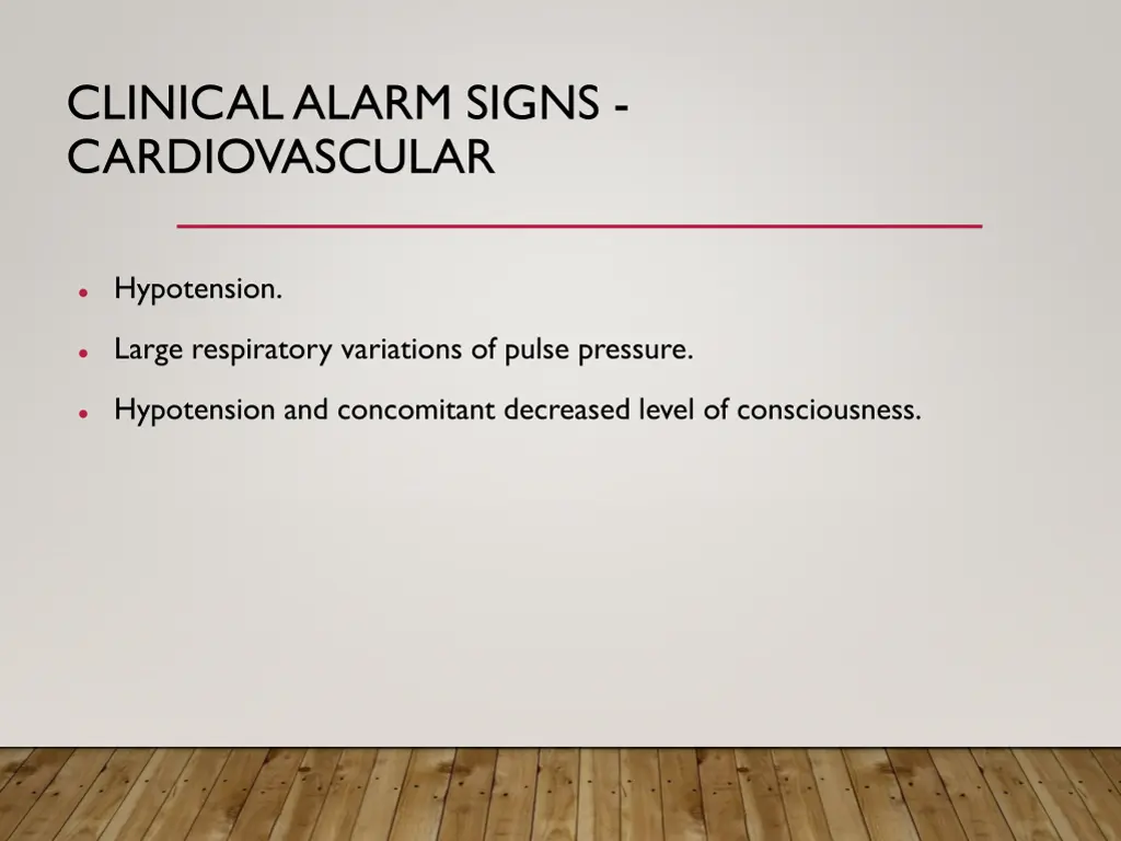 clinical alarm signs cardiovascular