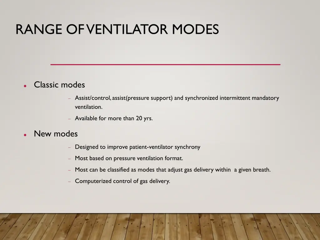 range of ventilator modes