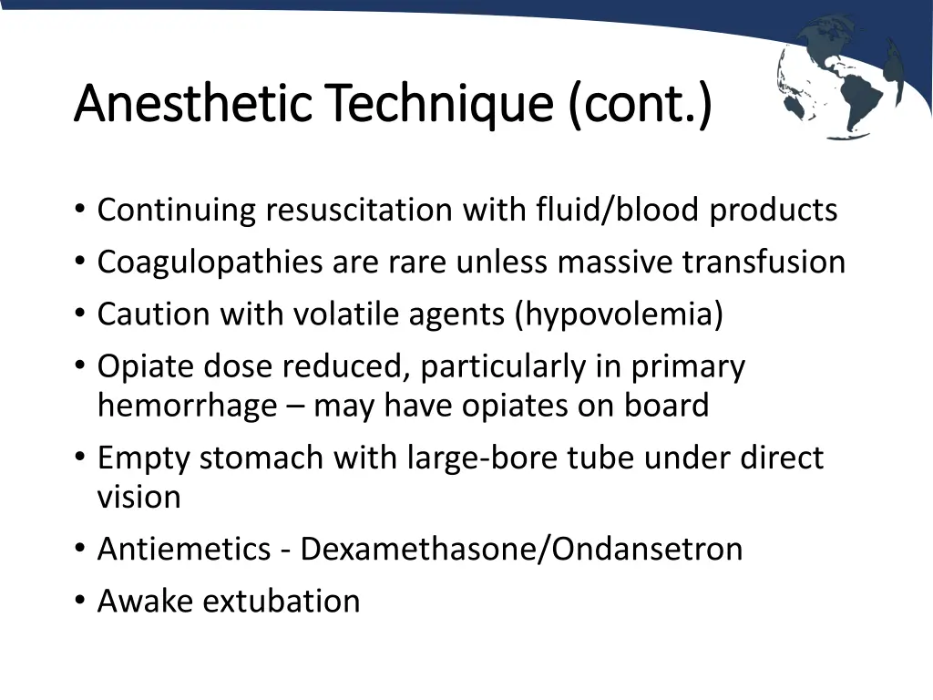 anesthetic technique cont anesthetic technique