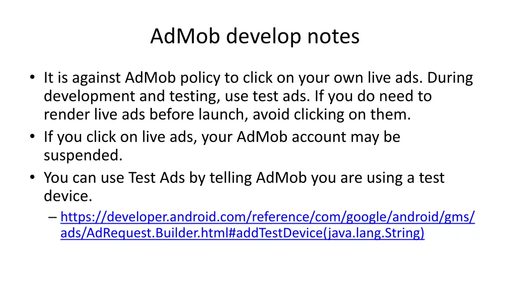 admob develop notes