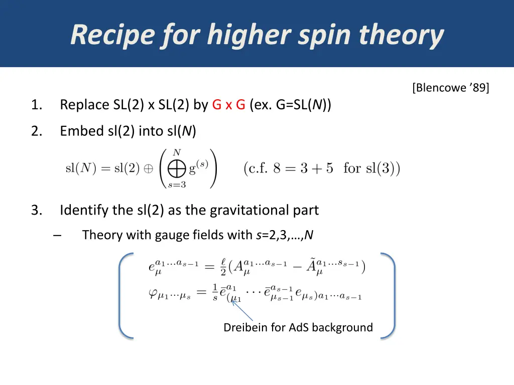 recipe for higher spin theory