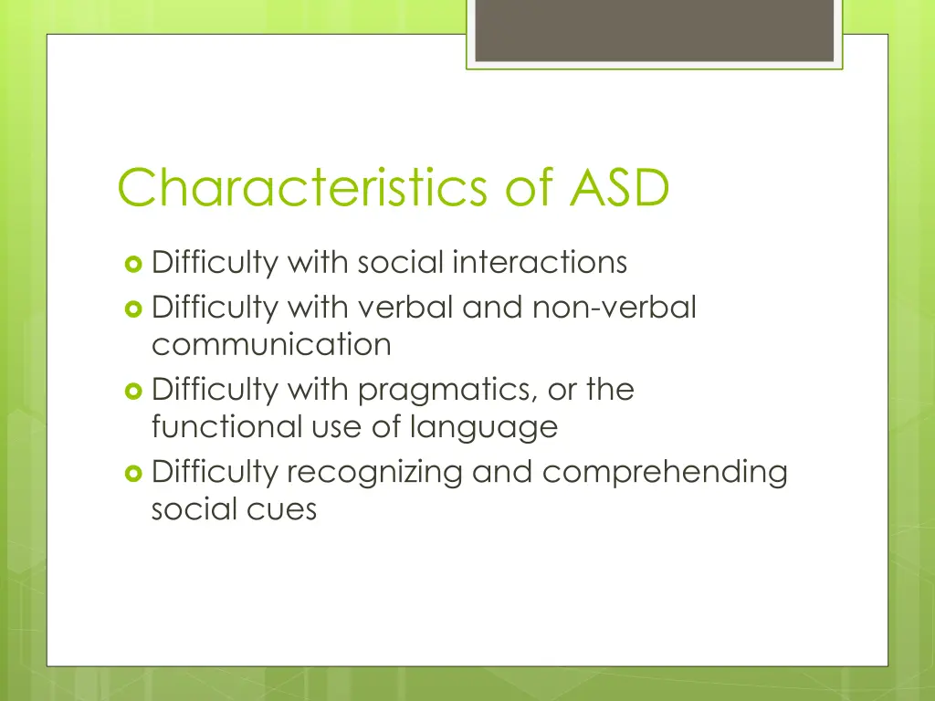 characteristics of asd