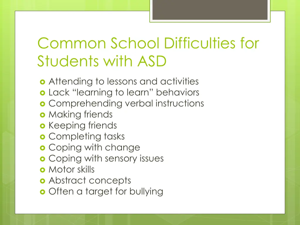 common school difficulties for students with asd