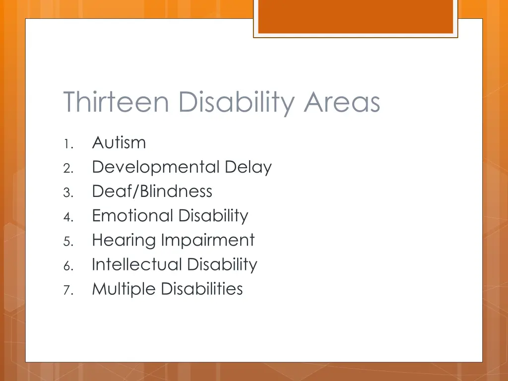 thirteen disability areas