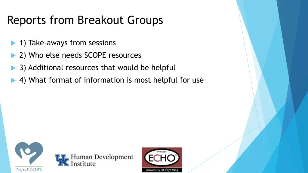 reports from breakout groups