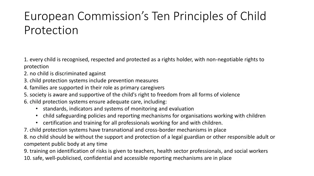 european commission s ten principles of child