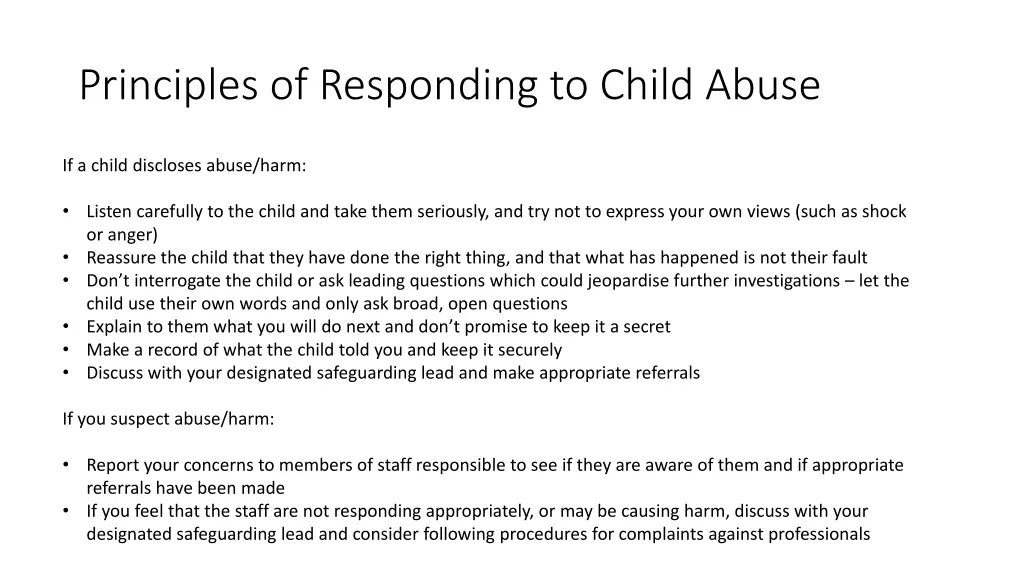 principles of responding to child abuse