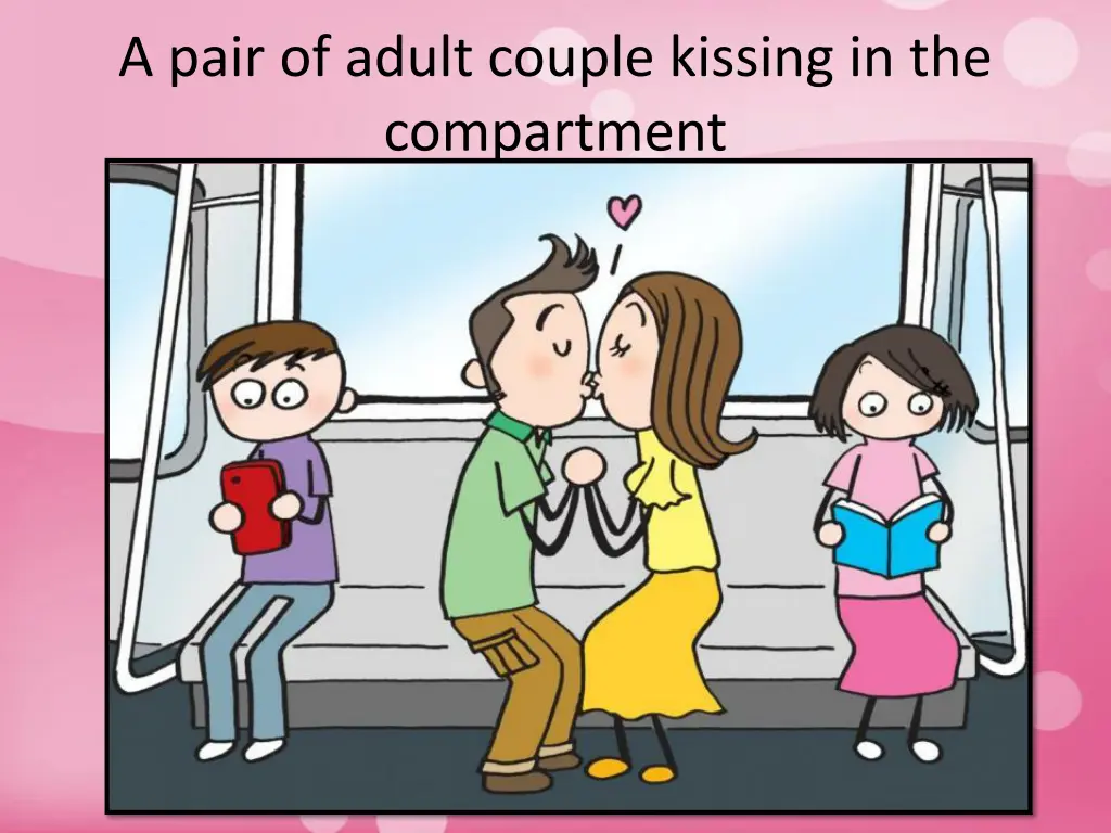 a pair of adult couple kissing in the compartment