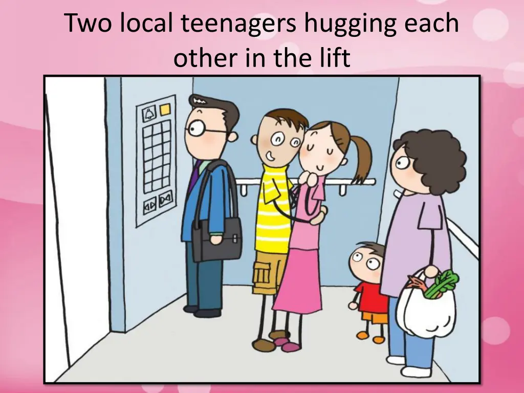 two local teenagers hugging each other in the lift