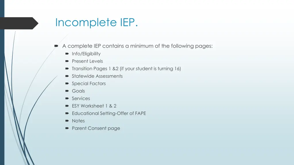 incomplete iep