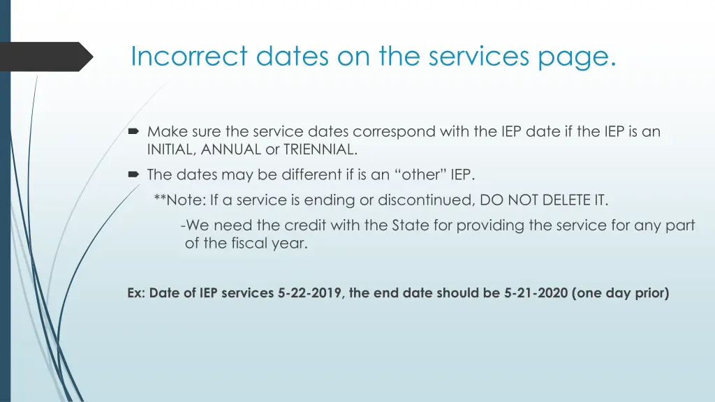 incorrect dates on the services page