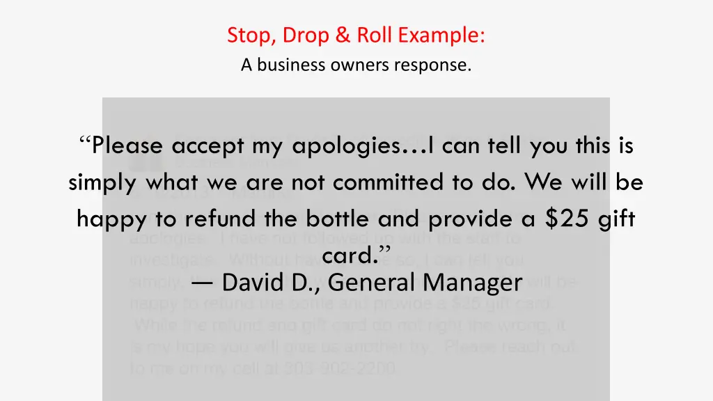 stop drop roll example a business owners response