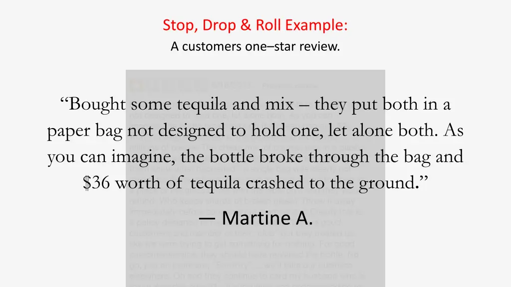 stop drop roll example a customers one star review