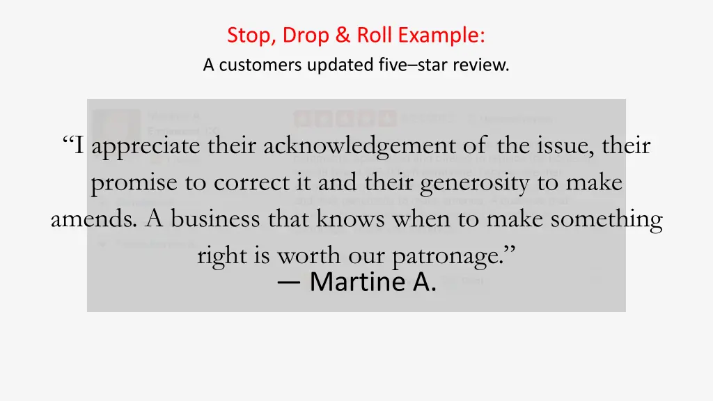 stop drop roll example a customers updated five