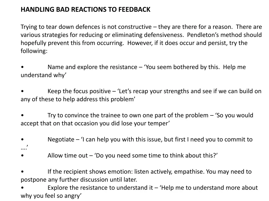 handling bad reactions to feedback