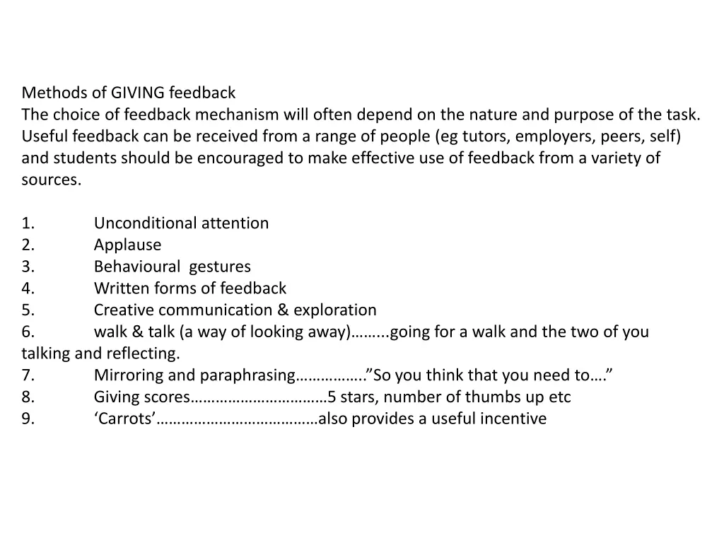 methods of giving feedback the choice of feedback