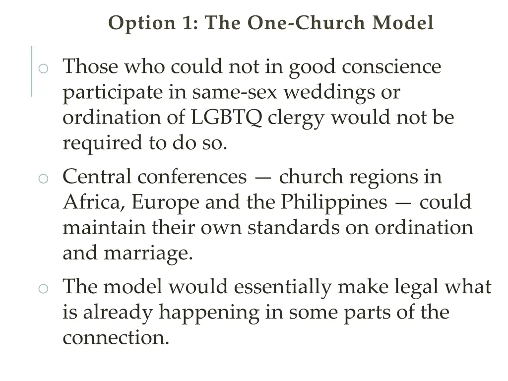 option 1 the one church model 1