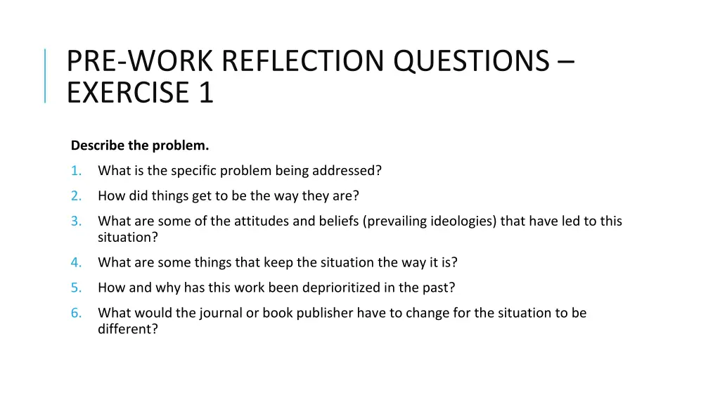 pre work reflection questions exercise 1