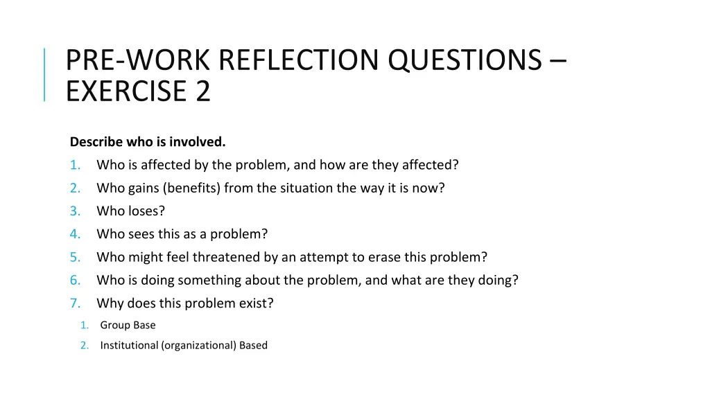 pre work reflection questions exercise 2