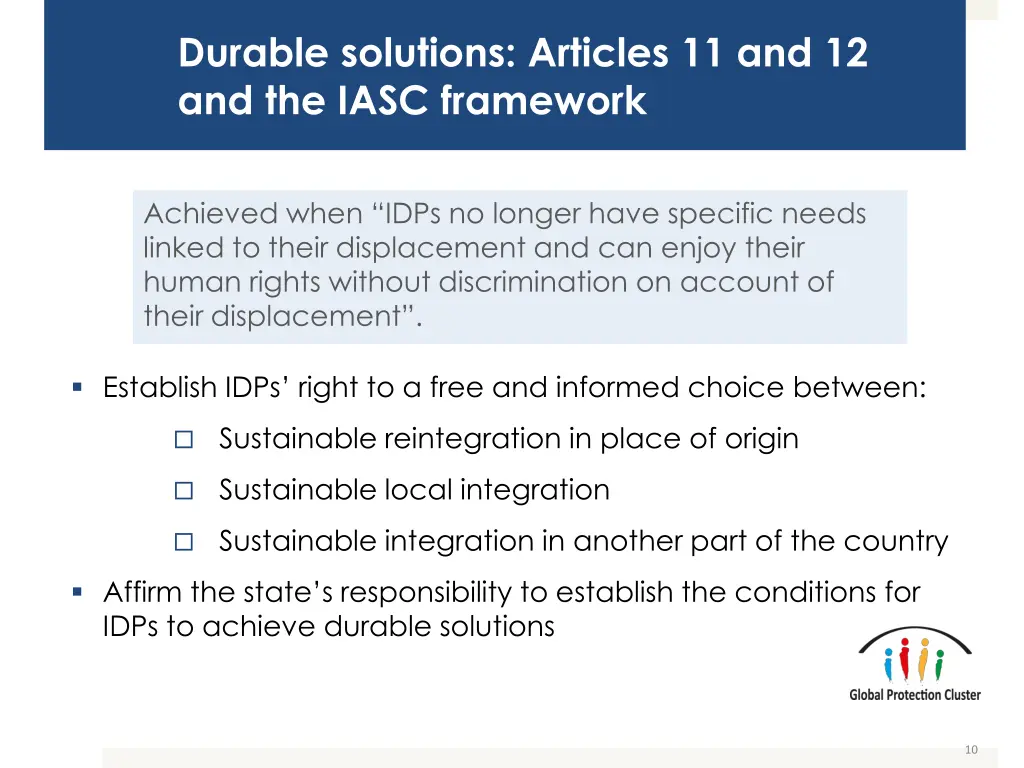 durable solutions articles 11 and 12 and the iasc