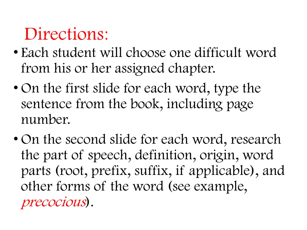 directions each student will choose one difficult