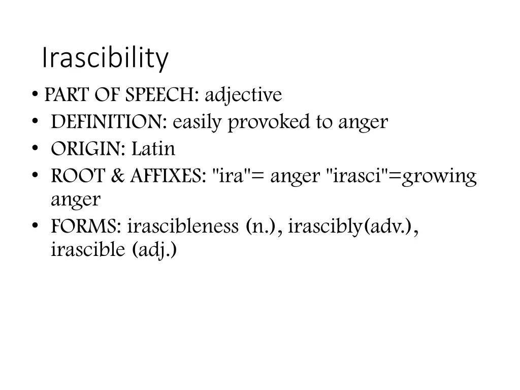 irascibility part of speech adjective definition