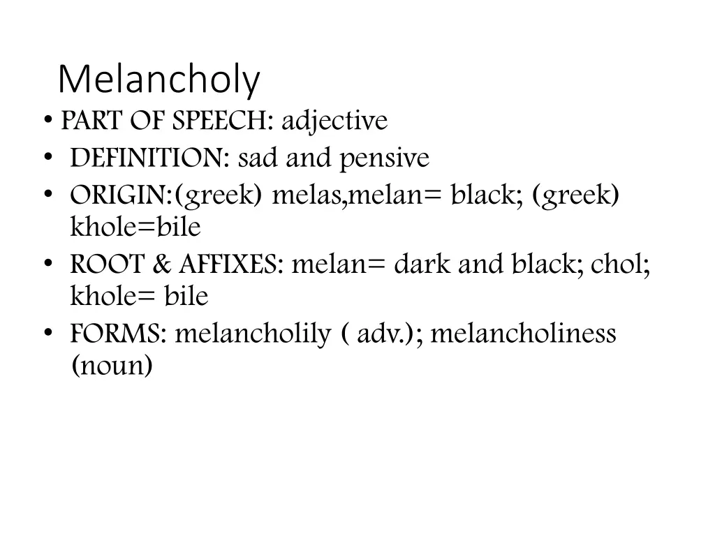 melancholy part of speech adjective definition