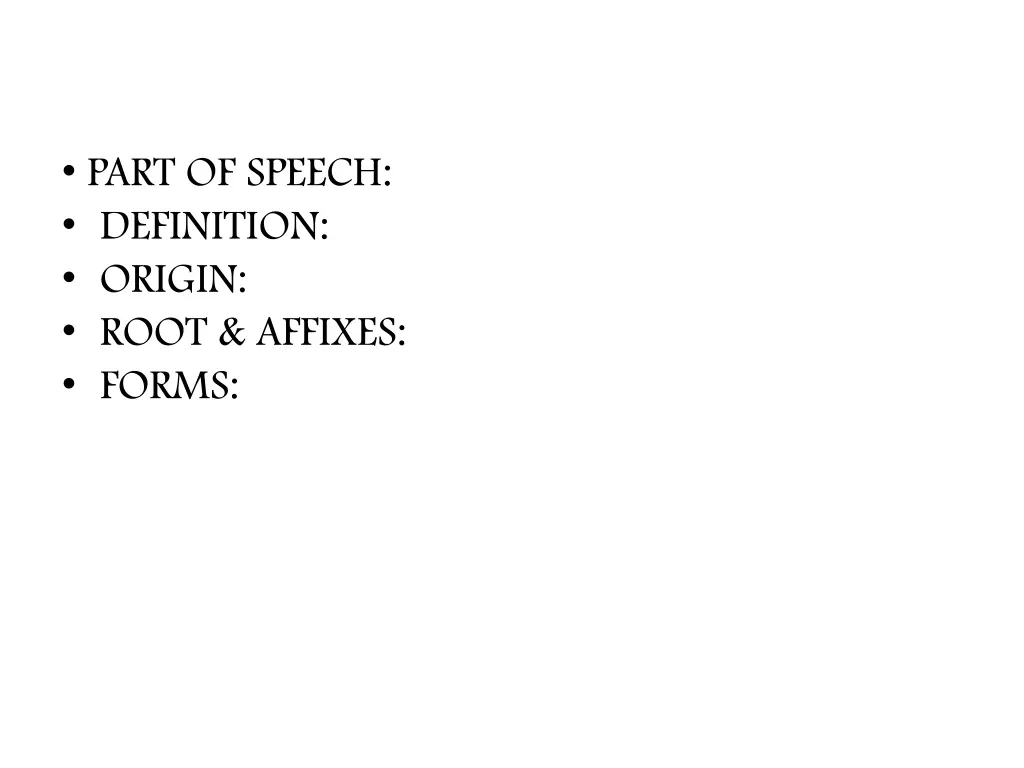 part of speech definition origin root affixes 4