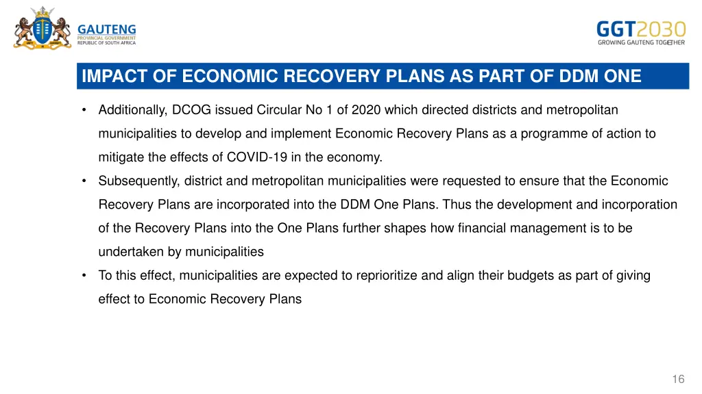 impact of economic recovery plans as part