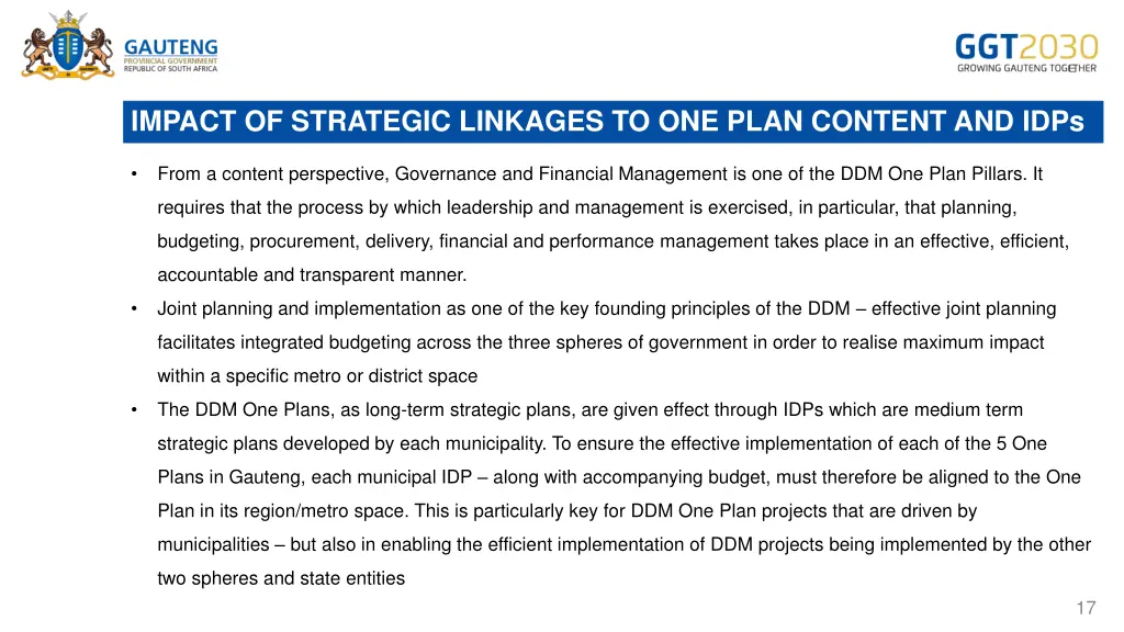 impact of strategic linkages to one plan content