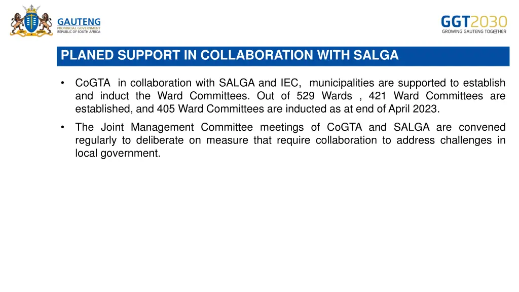 planed support in collaboration with salga