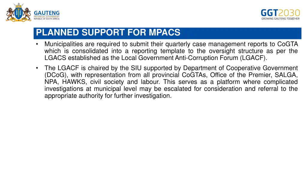 planned support for mpacs municipalities