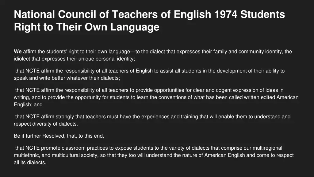 national council of teachers of english 1974