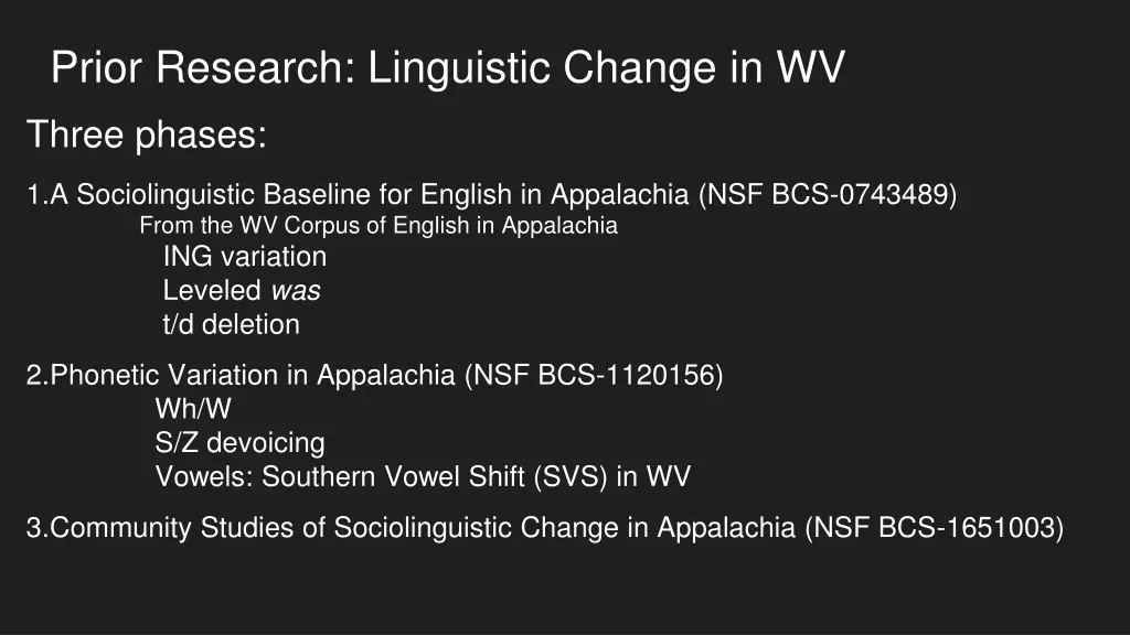 prior research linguistic change in wv