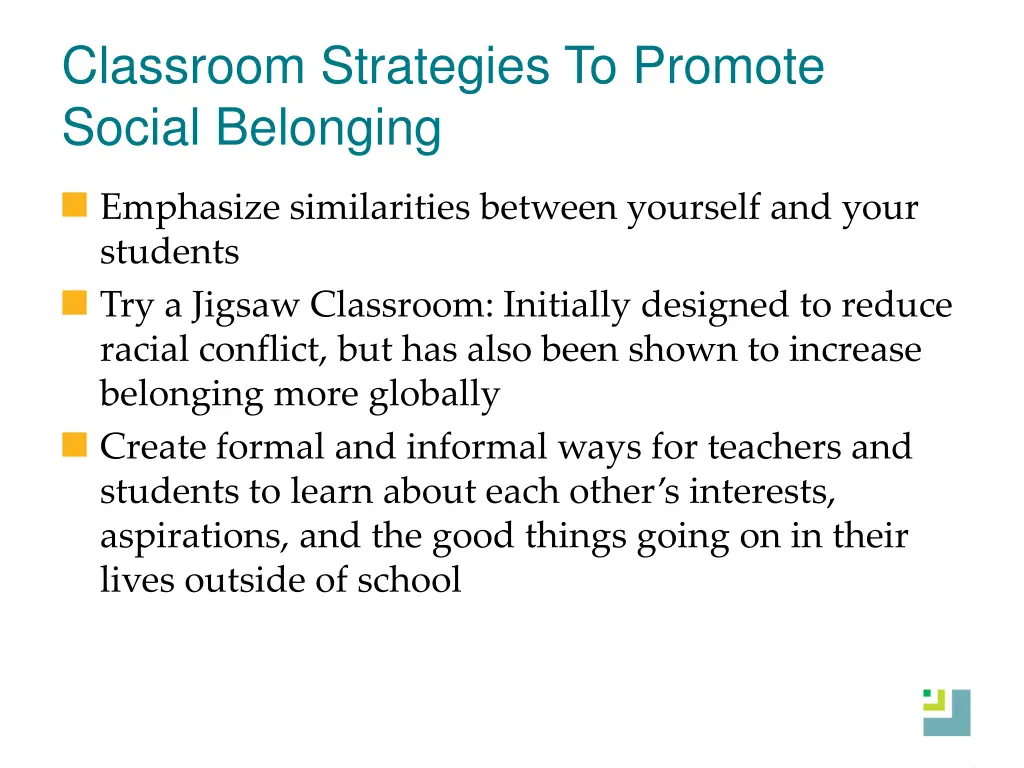 classroom strategies to promote social belonging