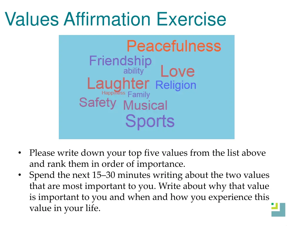 values affirmation exercise 2