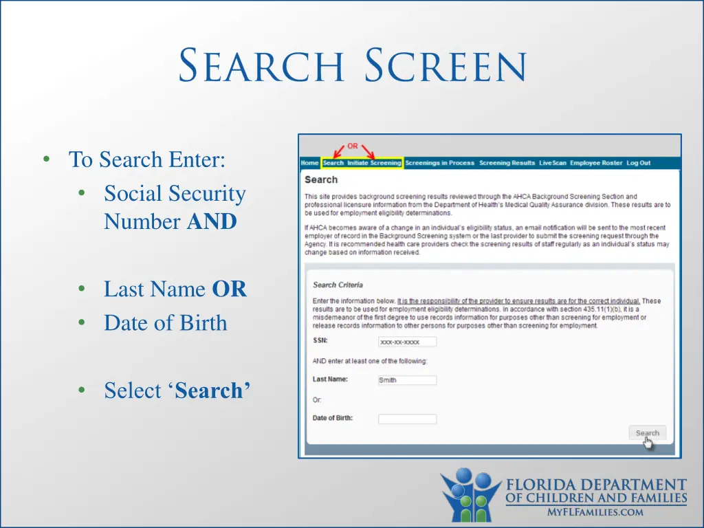 to search enter social security number and