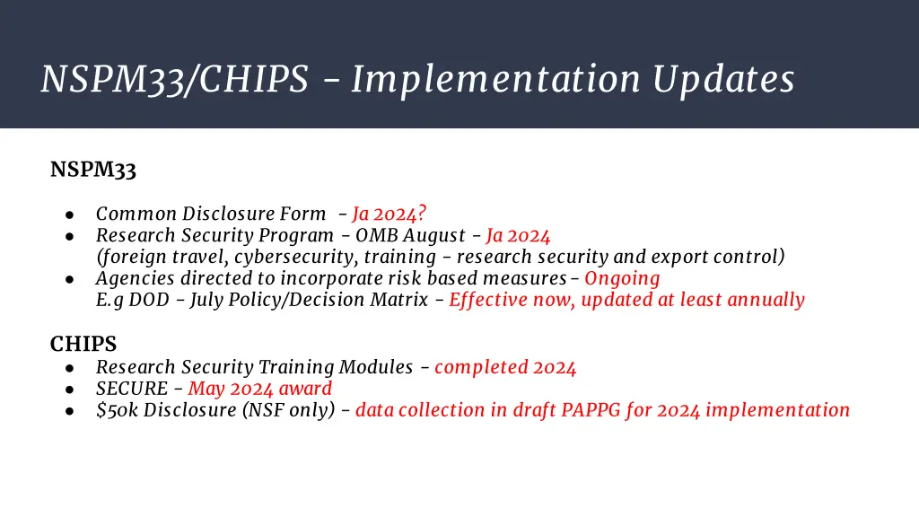 nspm33 chips implementation updates