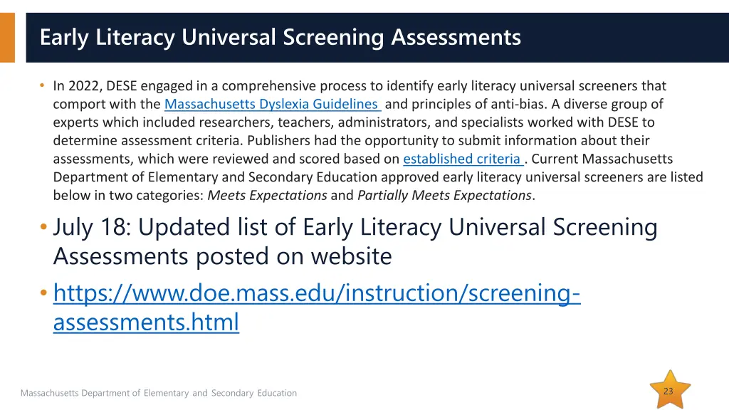 early literacy universal screening assessments