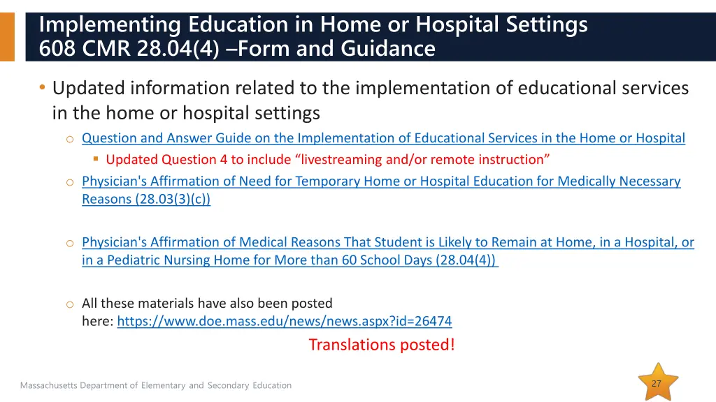 implementing education in home or hospital